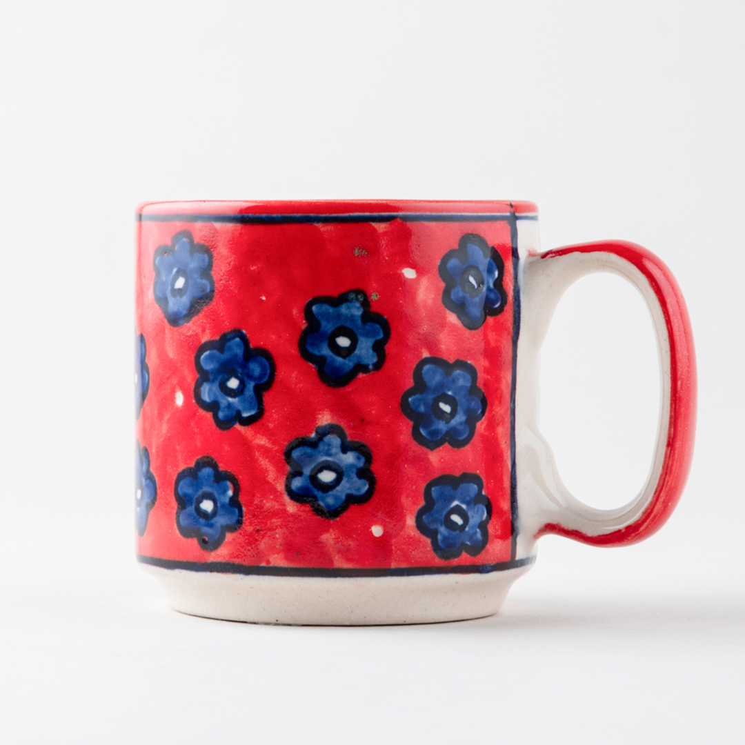 Red Floral Ceramic Coffee Mug (Small)