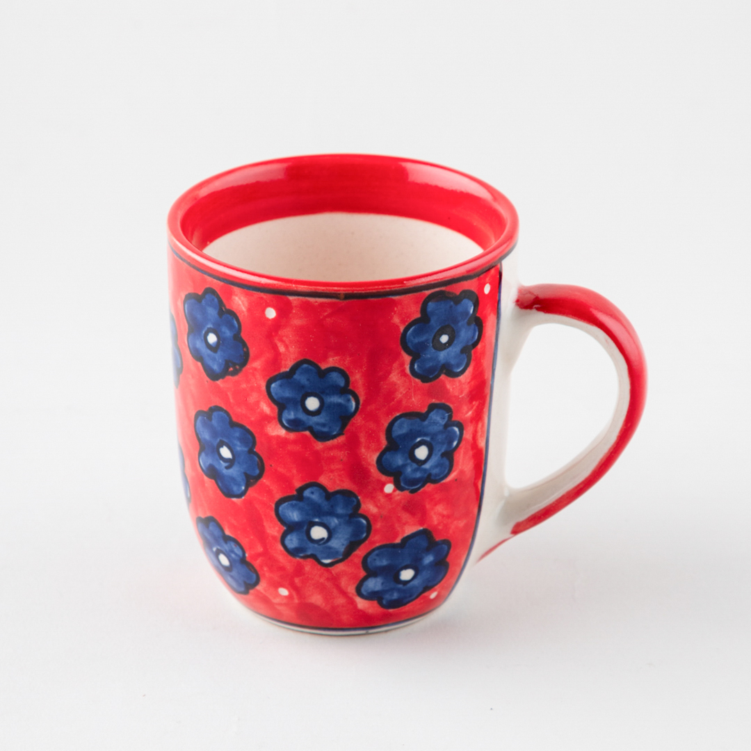 Red Floral Ceramic Coffee Mug (U)