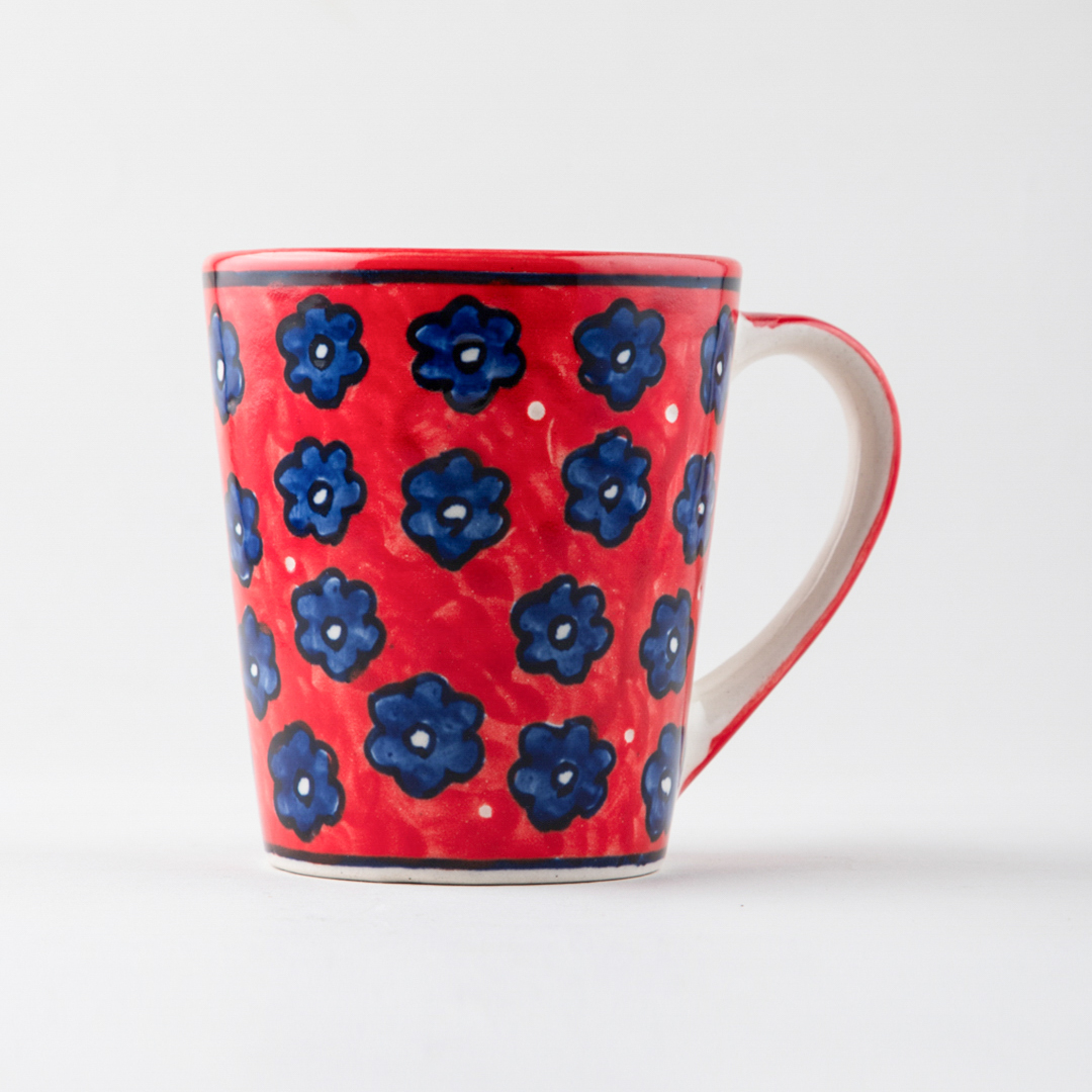 Red Floral Ceramic Coffee Mug (Large)