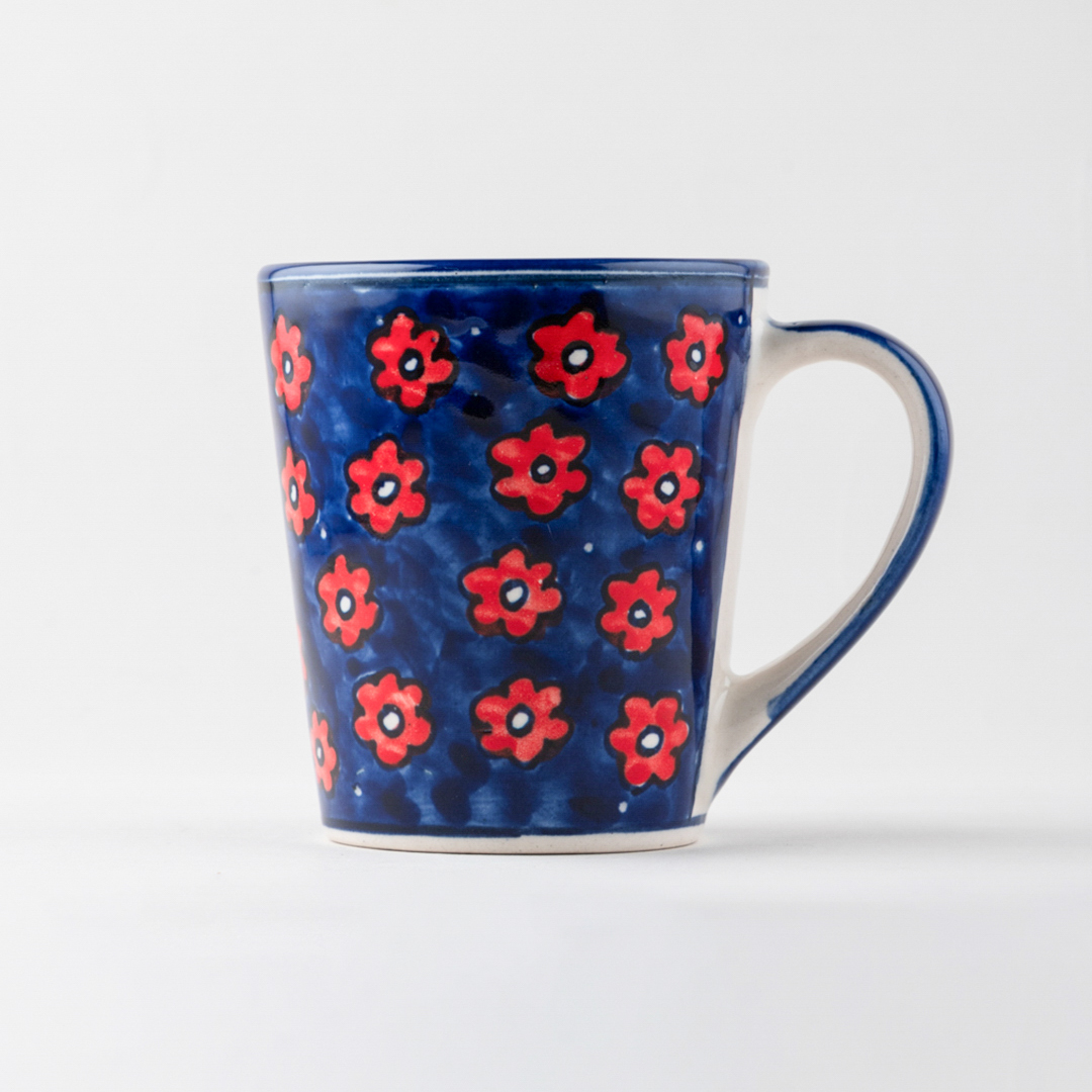 Blue Floral Ceramic Coffee Mug (Large)