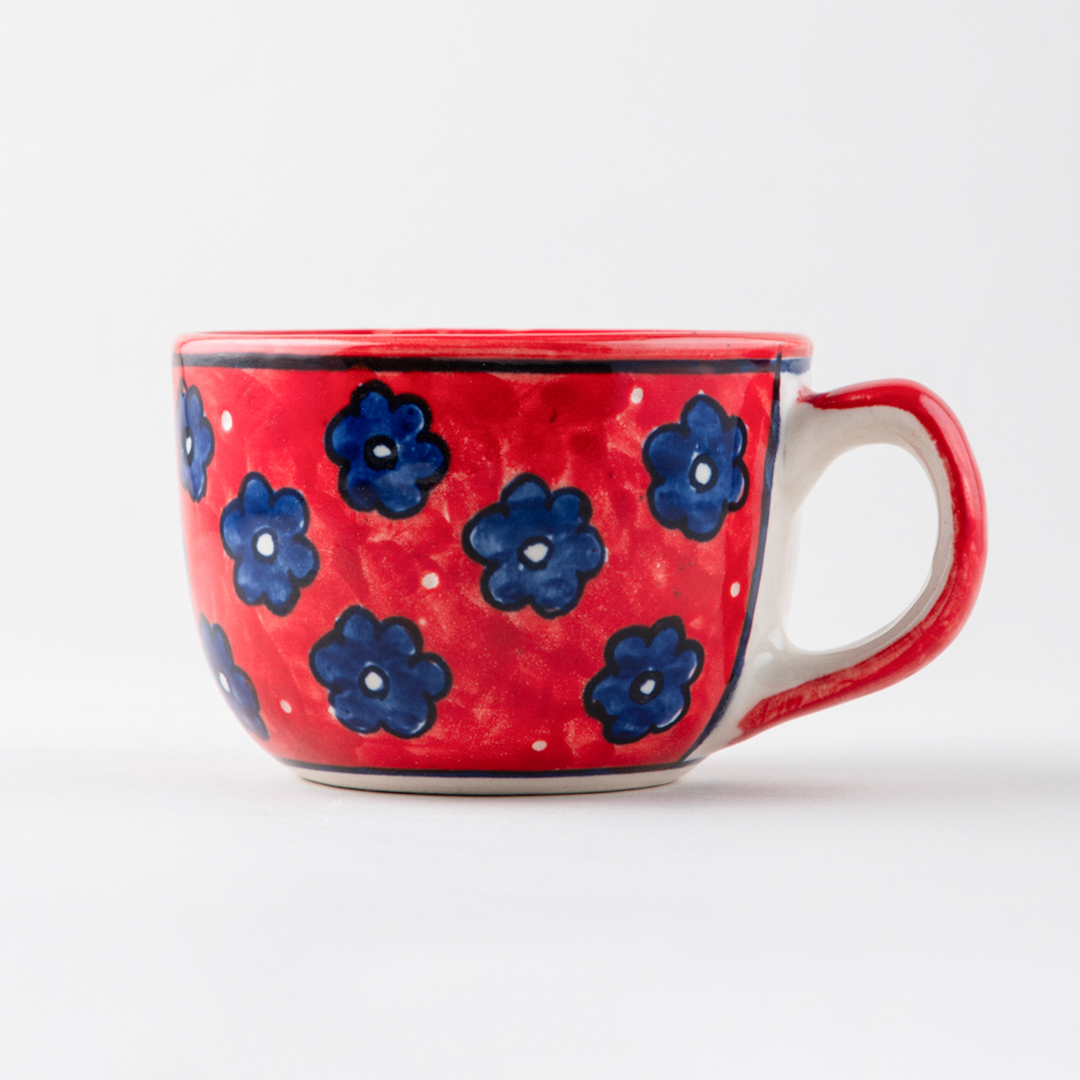 Red Floral Ceramic Coffee Mug (Soup)