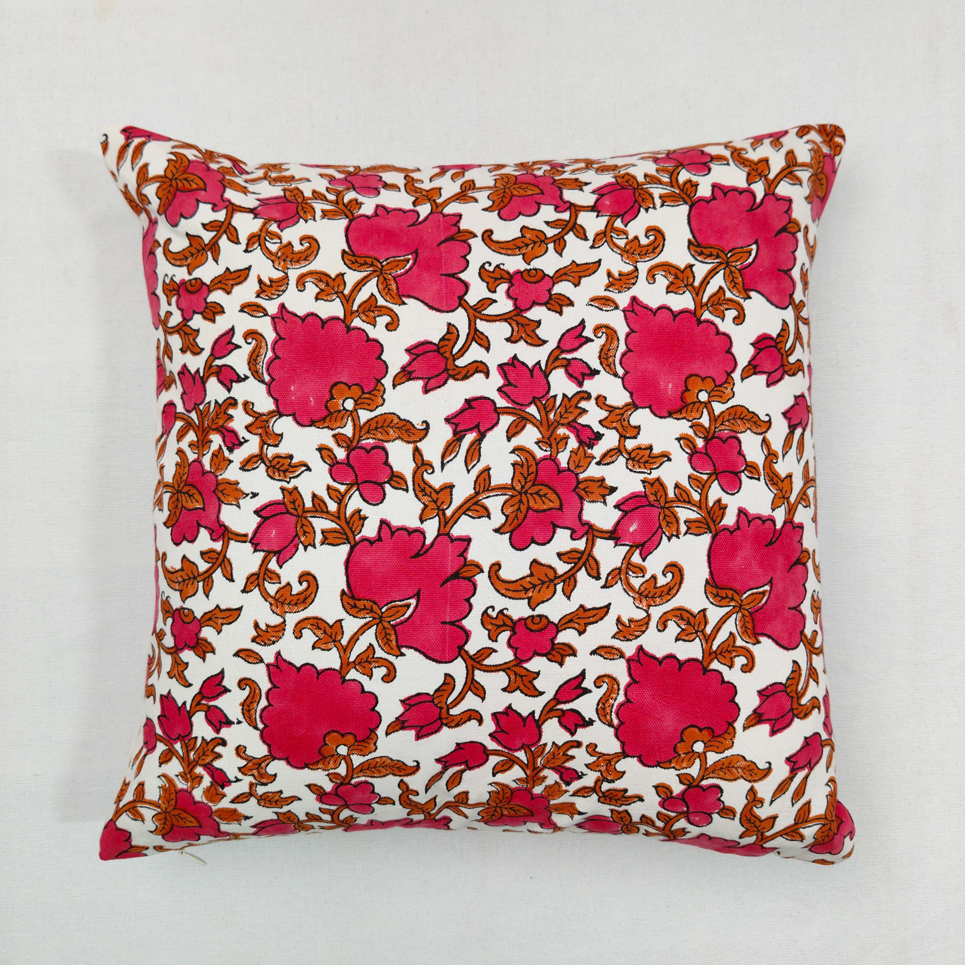 Hand-Block Printed Cushion Cover Brown & Pink