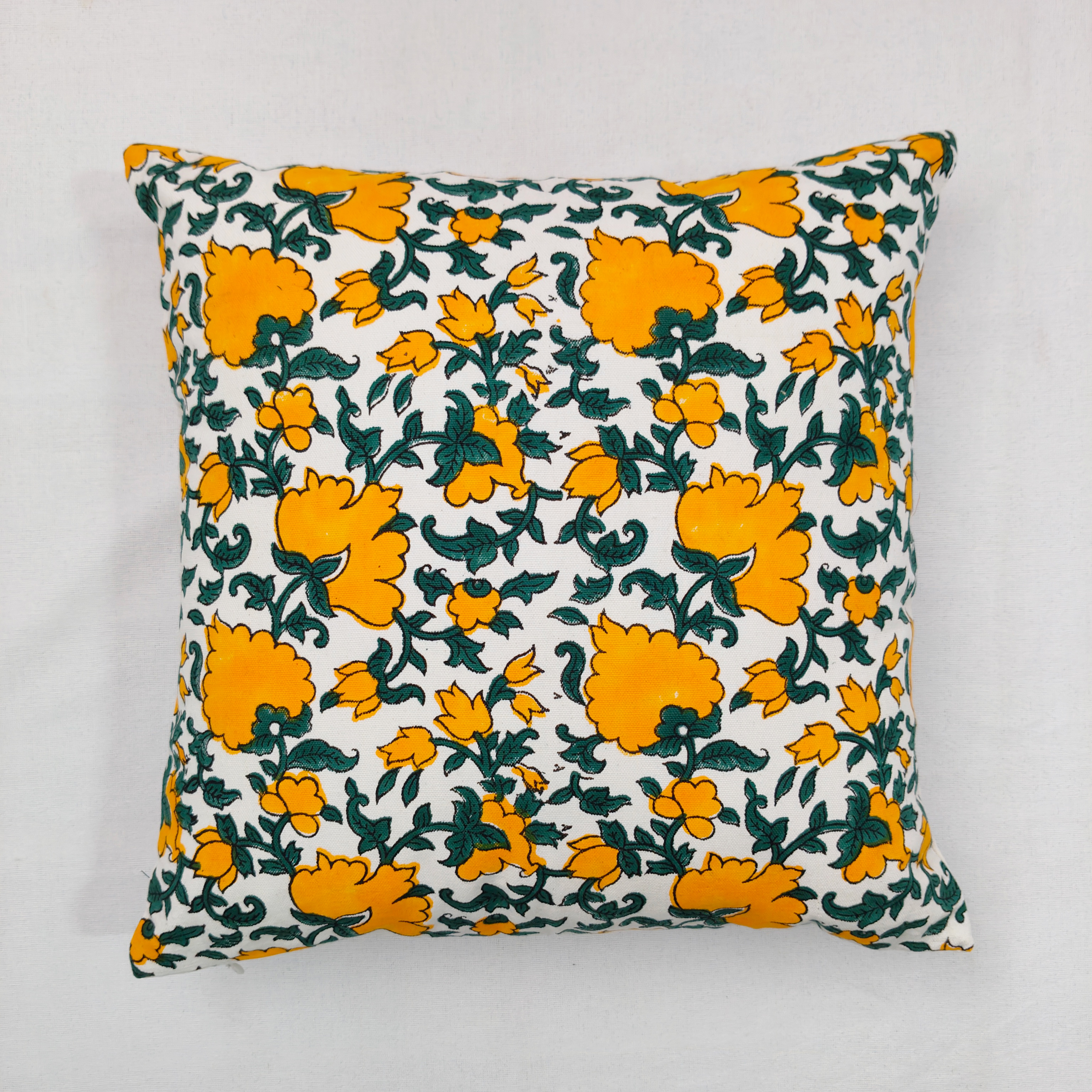 Hand-Block Printed Cushion Cover Yellow & Green