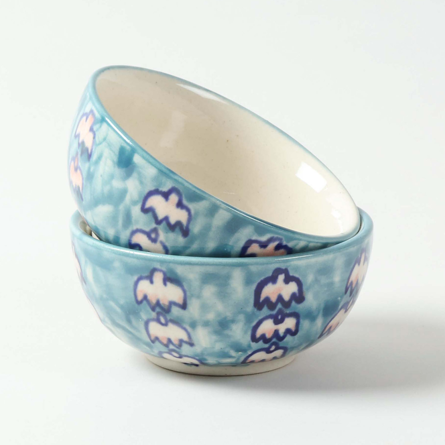 Light Blue & Light Pink Floral Ceramic Katori Bowl / Portion Bowl Set of 2 (220 ML)